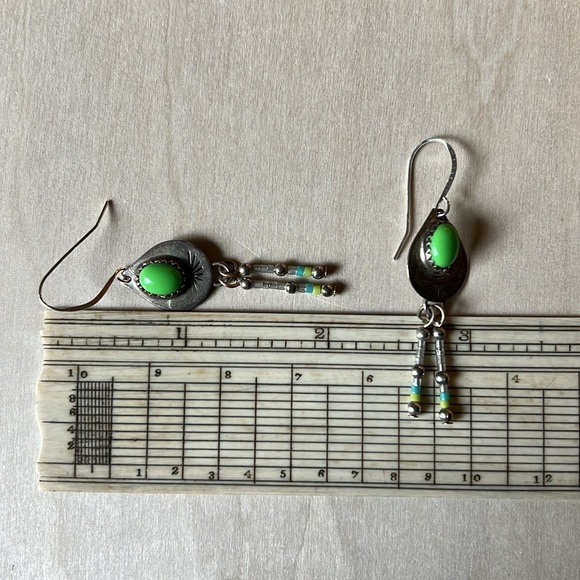 Authentic Navajo Sterling Silver Silver and Green Turquoise Earrings - Picture 5 of 5